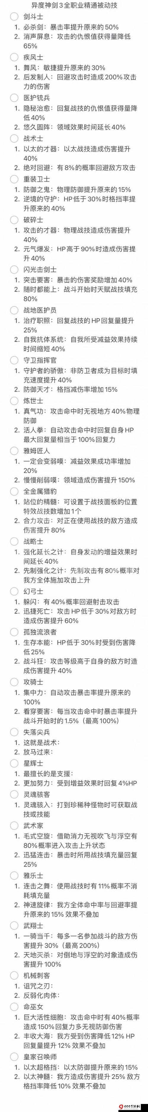 异度之刃 3 破碎士：职业全被动技能解析